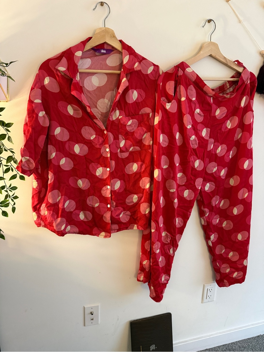 Red Polka Dot Women's Pajama Set - Lightweight Button-Front Top & Pants
